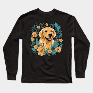 A Golden Retriever surrounded with Lilies, illustration Long Sleeve T-Shirt